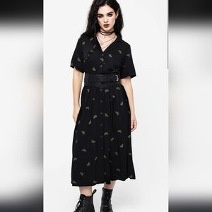 Disturbia Osmunda Fern Embroidered Midi Shirt Dress
